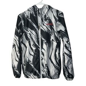 Levi's Kids Black White Marble Print Hooded Windbreaker Jacket Size Large